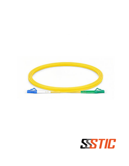 Patch cord de fibra óptica monomodo LCAPC verde a LCUPC azul de 3 metros, cubierta amarilla LSZH de 3.0 mm de diámetro