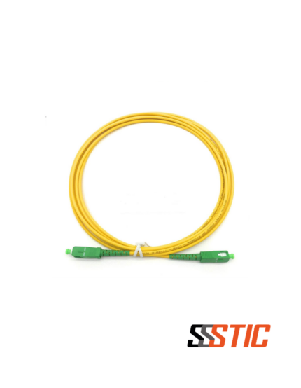 Patch cord de fibra óptica monomodo SCAPC a SCAPC con conectores verdes en ambos extremos, longitud de 3 metros y chaqueta amarilla LSZH de 3.0 mm