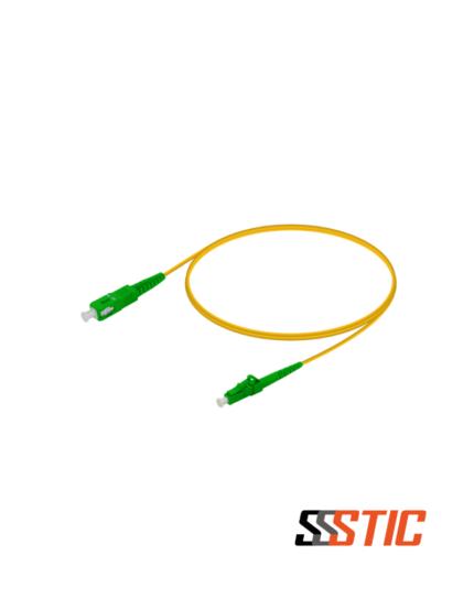 Patch cord de fibra óptica monomodo híbrido con conector compacto LCAPC verde y conector SCAPC verde de 3 metros, chaqueta amarilla LSZH de 3.0 mm de diámetro