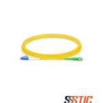 Patch cord de fibra óptica monomodo híbrido con conector compacto LCUPC azul y conector SCAPC verde, chaqueta amarilla LSZH de 3.0 mm de diámetro