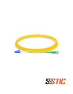 Patch cord de fibra óptica monomodo híbrido con conector compacto LCUPC azul y conector SCAPC verde, chaqueta amarilla LSZH de 3.0 mm de diámetro