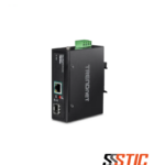 Convertidor de medios industrial SFP a Ethernet Gigabit PoE+ de 30W TRENDnet TI-PF11SFP en chasis IP30 para Riel DIN.