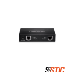 Extensor de red Gigabit PoE+ TRENDnet TPE-E110 montable en pared con puertos RJ45 de entrada y salida.
