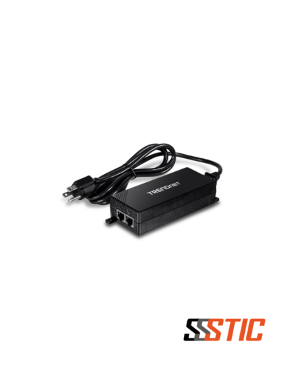 Inyector Gigabit PoE+ de 30W TRENDnet TPE-115GI con puertos RJ45 de datos y alimentación.