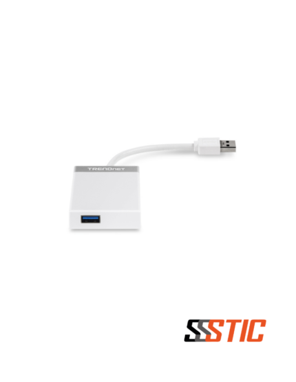 Mini hub USB 3.0 de 4 puertos TRENDnet TU3-H4E con cable integrado de 14cm.