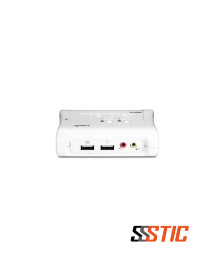 Switch KVM VGA y USB de 2 puertos con soporte de audio TRENDnet TK-209K con cables incluidos.