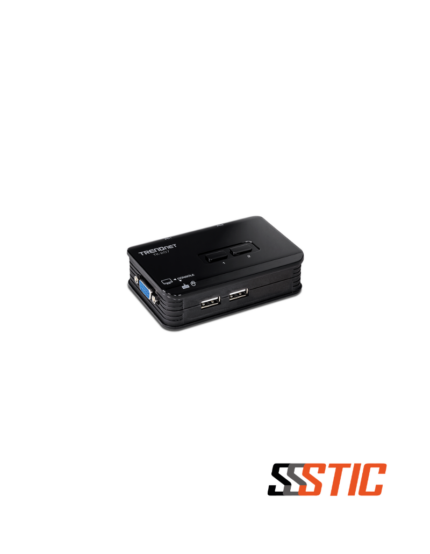 Switch KVM de escritorio TRENDnet TK-207K de 2 puertos VGA y USB con cables de conexión incluidos.
