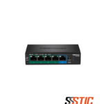 Switch PoE+ de 5 puertos Gigabit TRENDnet TPE-TG52 en chasis metálico compacto para montaje en pared.