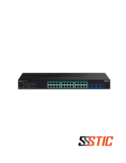 Switch Web Smart administrable TRENDnet TPE-30284 de 24 puertos Gigabit PoE+ con 4 ranuras SFP+ 10G.