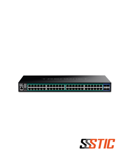 Switch Web Smart administrable TRENDnet TPE-3524SF de 48 puertos Gigabit PoE+ con presupuesto de 740W y 4 ranuras SFP+ 10G