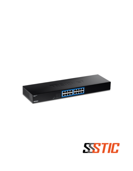 Switch de red Gigabit no administrable de 16 puertos TRENDnet TEG-S17 montable en rack de 1U.