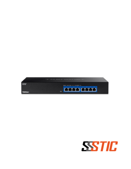 Switch de red no administrable de 8 puertos 10GBASE-T RJ45 TRENDnet TEG-S708 montable en rack.