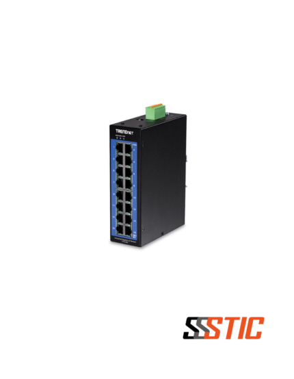 Switch industrial administrable Web Smart Capa 2 TRENDnet TI-G160I de 16 puertos Gigabit en chasis metálico IP30 para Riel DIN.