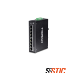 Switch industrial no administrable para riel DIN TRENDnet TI-G80 con 8 puertos Gigabit RJ45 y carcasa metálica IP30.