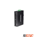 Switch industrial no administrable para riel DIN TRENDnet TI-PG80 con 8 puertos Gigabit PoE+ y carcasa IP30.